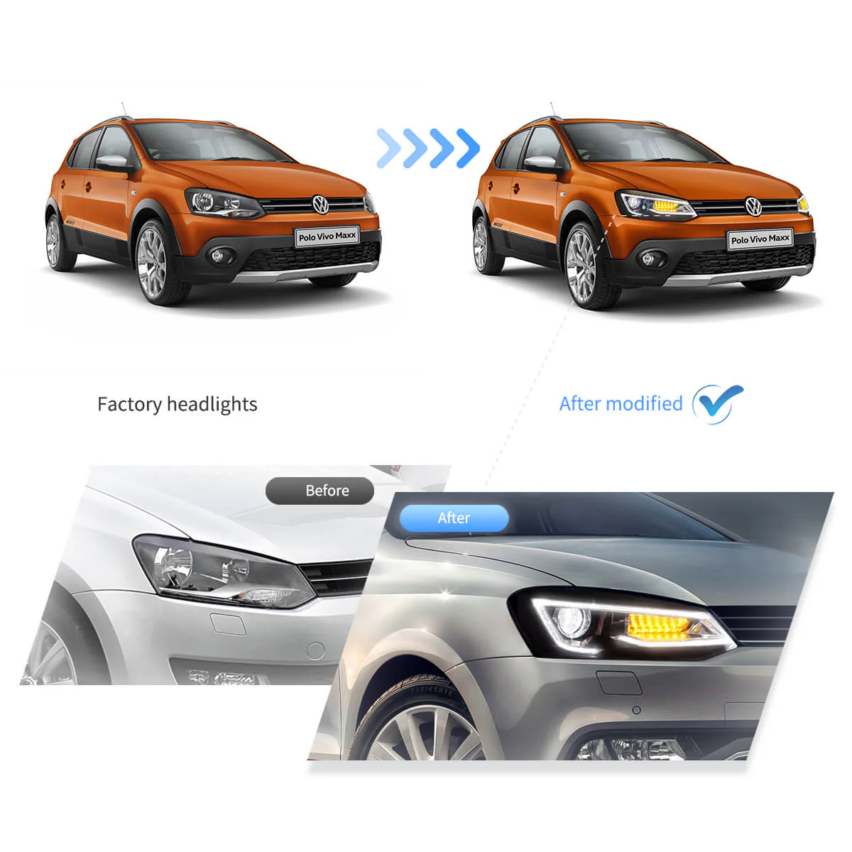 VLAND VW POLO 6 TUBE LED HEADLIGHT - Image 12